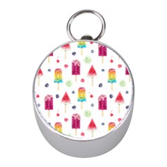 Popsicle Juice Watercolor With Fruit Berries And Cherries Summer Pattern Mini Silver Compasses by genx