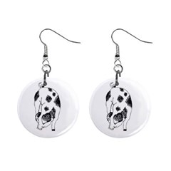 Pig Sniffing Hand Drawn With Funny Cow Spots Black And White Mini Button Earrings by genx