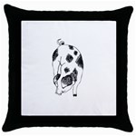 Pig sniffing Hand drawn with funny cow spots Black And White Throw Pillow Case (Black) Front