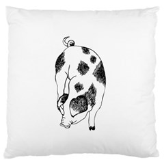 Pig Sniffing Hand Drawn With Funny Cow Spots Black And White Large Flano Cushion Case (one Side) by genx