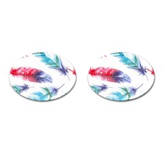 Feathers Boho Style Purple Red And Blue Watercolor Cufflinks (oval) by genx