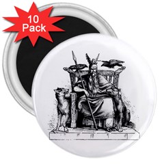 Odin On His Throne With Ravens Wolf On Black Stone Texture 3  Magnets (10 Pack)  by snek