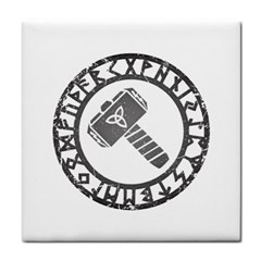 Thor Hammer With Runes Valhalla Tristella Viking Norse Mythology Mjolnir  Tile Coaster by snek