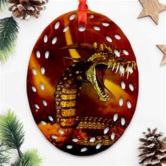 Awesome Dinosaur, Konda In The Night Ornament (oval Filigree) by FantasyWorld7