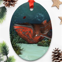 Awesome Mechanical Whale In The Deep Ocean Ornament (oval) by FantasyWorld7