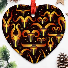 Stylised Horns Black Pattern Heart Ornament (two Sides)