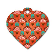 Background Floral Pattern Red Dog Tag Heart (two Sides)