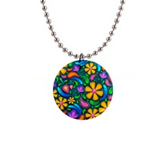 Floral Paisley Background Flower Green 1  Button Necklace