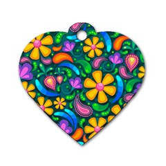 Floral Paisley Background Flower Green Dog Tag Heart (two Sides) by HermanTelo