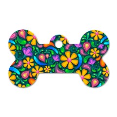 Floral Paisley Background Flower Green Dog Tag Bone (two Sides) by HermanTelo