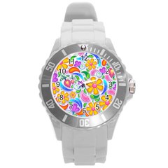 Floral Paisley Background Flower Yellow Round Plastic Sport Watch (l)