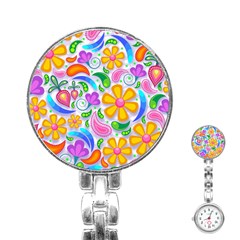 Floral Paisley Background Flower Yellow Stainless Steel Nurses Watch