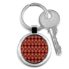 Plaid Pattern Red Squares Skull Key Chains (round)  by HermanTelo