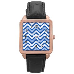 Waves Wavy Lines Rose Gold Leather Watch 