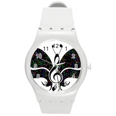 Butterfly Music Animal Audio Bass Round Plastic Sport Watch (m)