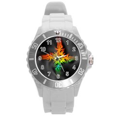 Smoke Rainbow Abstract Fractal Round Plastic Sport Watch (l)