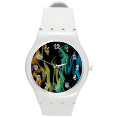 Smoke Rainbow Colors Colorful Fire Round Plastic Sport Watch (m)