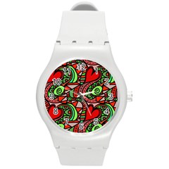 Seamless Heart Love Valentine Round Plastic Sport Watch (m)