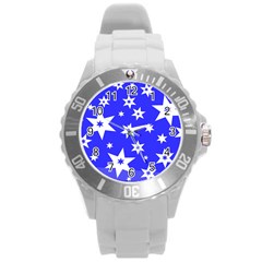 Star Background Pattern Advent Round Plastic Sport Watch (l)