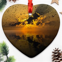 Sunset Reflection Birds Clouds Sky Heart Ornament (two Sides)