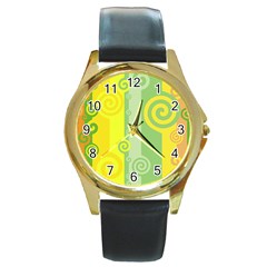 Ring Kringel Background Abstract Yellow Round Gold Metal Watch