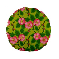 Roses Flowers Pattern Bud Pink Standard 15  Premium Round Cushions