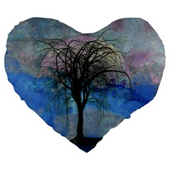 Tree Moon Sky Watercolor Painting Large 19  Premium Heart Shape Cushions