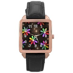 Illustrations Background Floral Flowers Rose Gold Leather Watch 