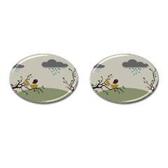 Birds Tree Animal Black Tree Cufflinks (oval)