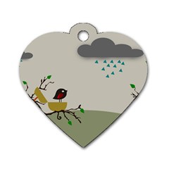 Birds Tree Animal Black Tree Dog Tag Heart (one Side)