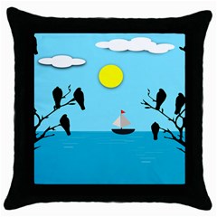 Birds Sun Tree Animal Black Tree Throw Pillow Case (black)