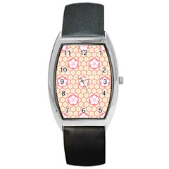 Floral Design Seamless Wallpaper Barrel Style Metal Watch