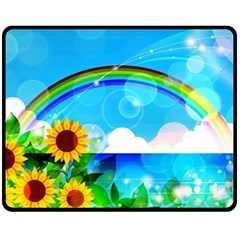 Sunflower And Rainbow Ocean Bokeh Double Sided Fleece Blanket (medium)  by Pakrebo