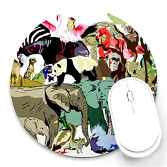 Zoo Animals Peacock Lion Hippo Round Mousepads by Pakrebo