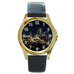 Night City Seoul Travel Korea Sky Round Gold Metal Watch by Pakrebo