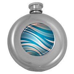 Background Abstract Blue Wavy Round Hip Flask (5 Oz)