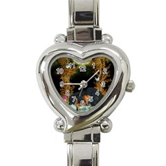 Cute Fairy With Awesome Wolf In The Night Heart Italian Charm Watch by FantasyWorld7