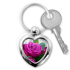 Rose Pink Purple Flower Bouquet Key Chain (heart) by Pakrebo