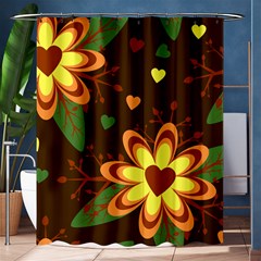 Floral Hearts Brown Green Retro Shower Curtain 60  X 72  (medium) 