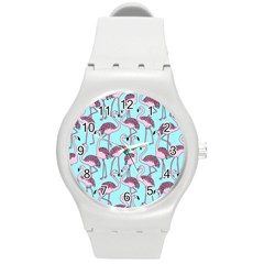 Flemish Rosa Birds Nature Fauna Flamenco Round Plastic Sport Watch (m)