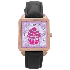 Cupcake Food Purple Dessert Baked Rose Gold Leather Watch 