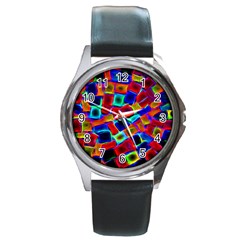 Neon Glow Glowing Light Design Round Metal Watch by HermanTelo