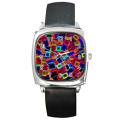 Neon Glow Glowing Light Design Square Metal Watch by HermanTelo