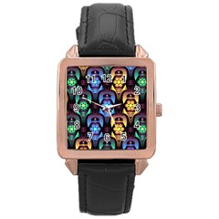 Pattern Background Bright Blue Rose Gold Leather Watch 