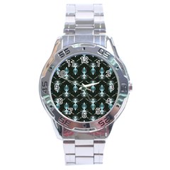 Seamless Pattern Background Black Stainless Steel Analogue Watch