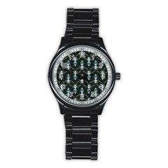 Seamless Pattern Background Black Stainless Steel Round Watch