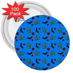 Halloween Witch Pattern Blue 3  Buttons (100 Pack)  by snowwhitegirl