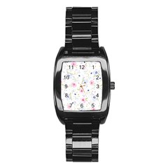 Floral Pink Blue Stainless Steel Barrel Watch