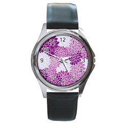 Floral Purple Round Metal Watch by HermanTelo