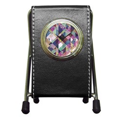 Geometric Blue Violet Pink Pen Holder Desk Clock